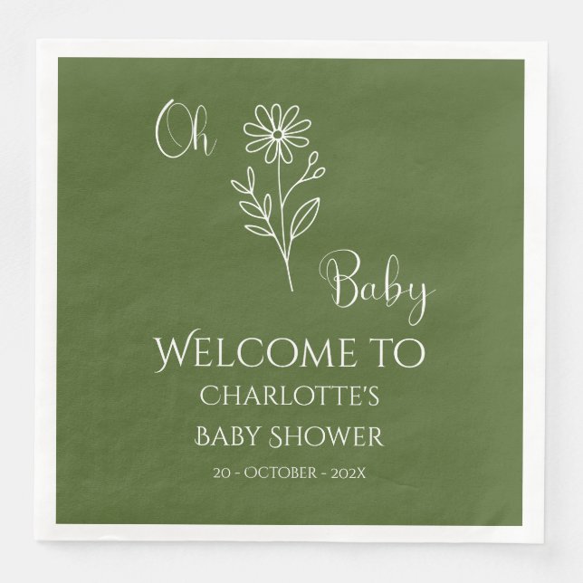 Serviette En Papier Oh Baby Minimalist Wildflower Baby Shower (Devant)