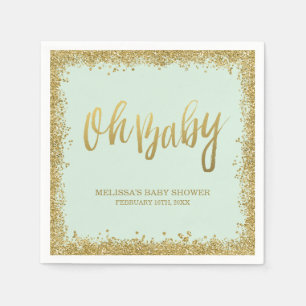 Serviette En Papier Oh Baby Mint Gold Parties scintillant Baby shower