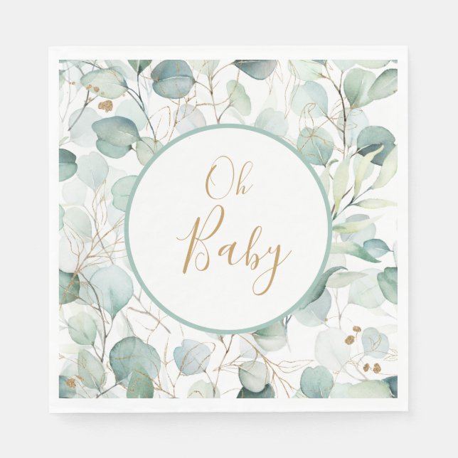 Serviette En Papier Oh Baby Papier serviettes Baby shower Eucalyptus (Devant)