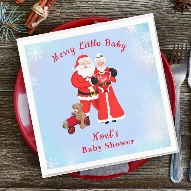 Serviette En Papier Oh Baby Père Noël & Mme Claus Baby shower (Infuse holiday charm into Baby Shower napkins with Santa & Mrs. Claus. Ignite celebration!)