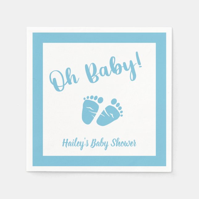 Serviette En Papier Oh Baby Pieds | Baby shower bleu garçon (Devant)