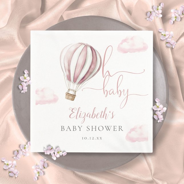 Serviette En Papier Oh Baby Pink Hot Air Balloon Girl Baby shower (Oh Baby Pink Hot Air Balloon Girl Baby Shower Napkins)