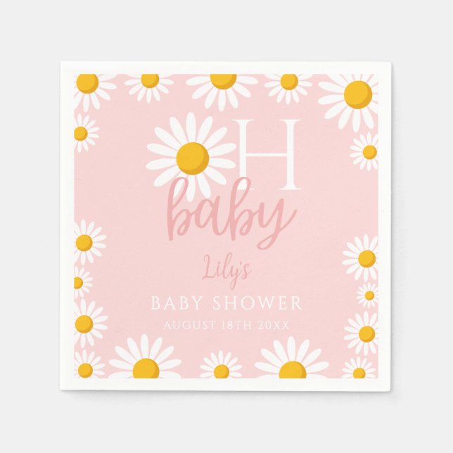 Serviette En Papier Oh Baby rose moderne Baby shower de marguerite (Devant)