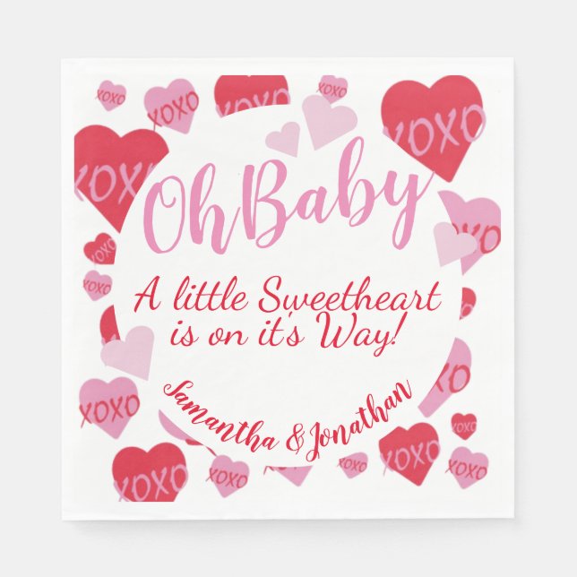 Serviette En Papier Oh Baby rose rouge amoureux Baby shower blanc (Devant)