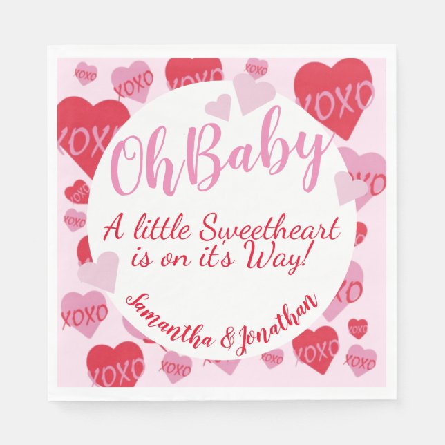 Serviette En Papier Oh Baby rose rouge amoureux Baby shower rose (Devant)