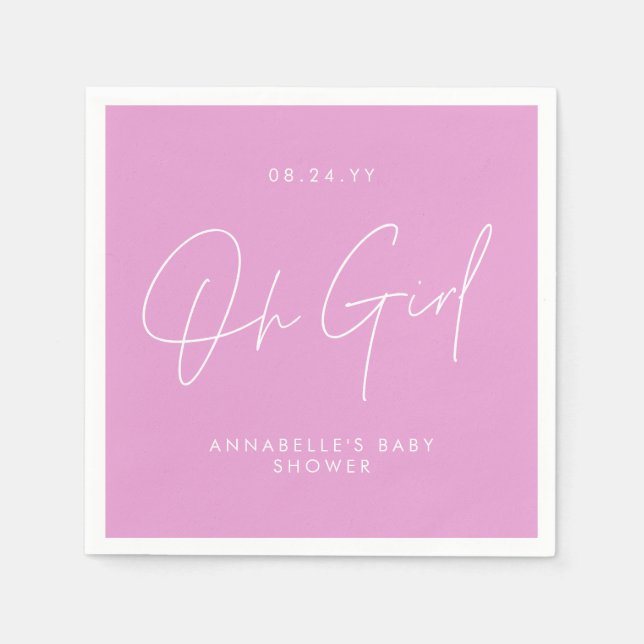 Serviette En Papier oh Baby shower fille script cerise rose élégant (Devant)