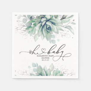 Serviette En Papier Oh Baby Succulents Baby shower vert argent