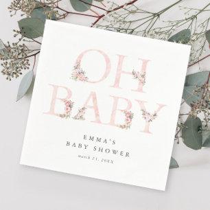 Serviette En Papier Oh Baby Typographie Florale Fête Rose de Bébé