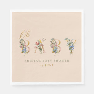 Serviette En Papier Oh Baby Vintage Fleur sauvage Baby shower neutre