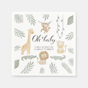 Serviette En Papier Oh Bébé Animaux de Safari Baby Shower Jungle Verdu