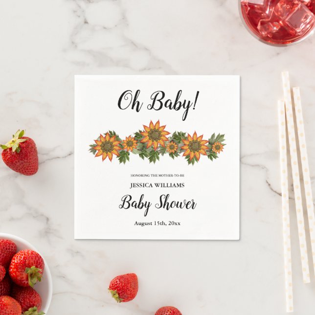 Serviette En Papier "Oh bébé" Baby shower floral d'automne (En situation)