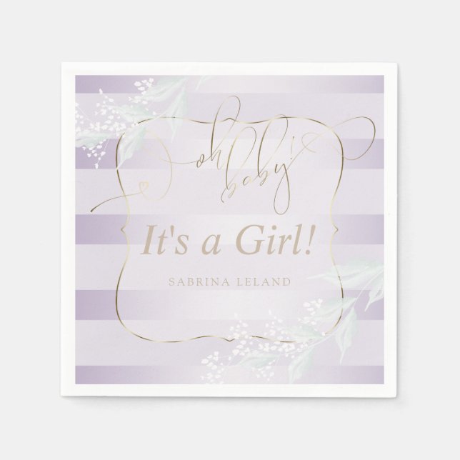 Serviette En Papier OH Bébé ! Calligraphie Ombré Lilac (Devant)