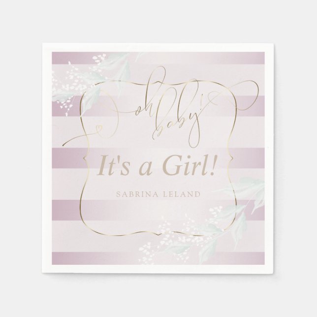 Serviette En Papier OH Bébé ! Calligraphie Ombré Rose Pink Stripes (Devant)