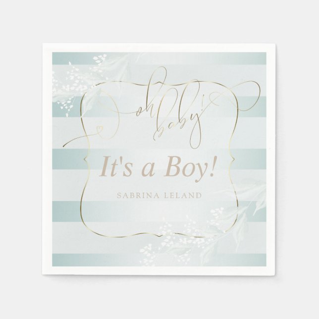 Serviette En Papier OH Bébé ! Calligraphie Ombré Turquoise Bleu (Devant)