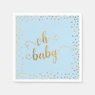 Serviette En Papier "Oh Bébé" Faux Gold Foil Confetti Bébé Douche Bleu