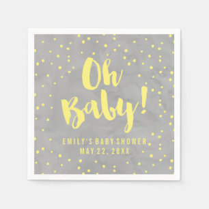 Serviette En Papier Oh Bébé Fête Bébé Aquarelle Gris et Jaune
