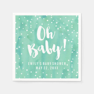 Serviette En Papier Oh Bébé Fête de Bébé Aquarelle Menthe