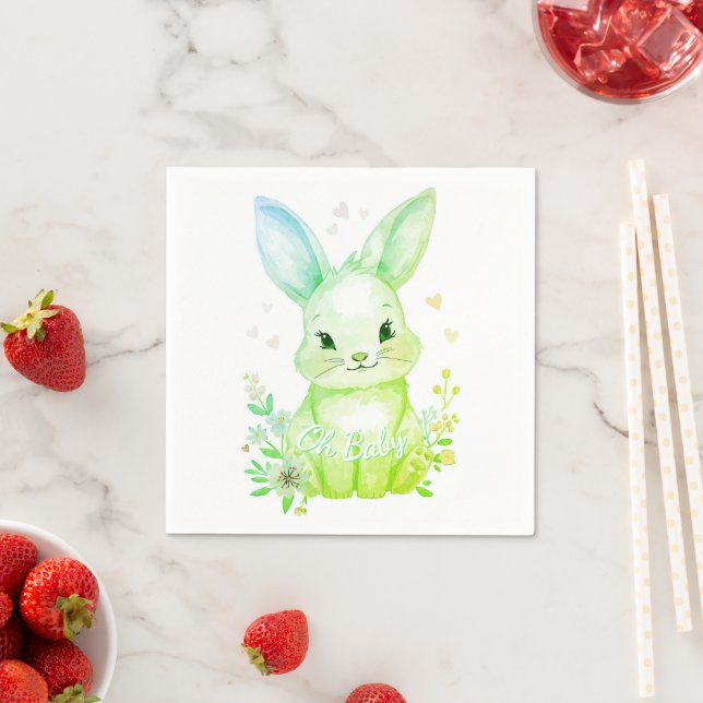 Serviette En Papier Oh Bébé, Fête de douche pastel de lapin vert (En situation)