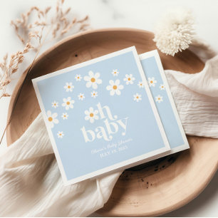 Serviette En Papier Oh Bébé ! Fleur rétro bleu boho Baby Shower
