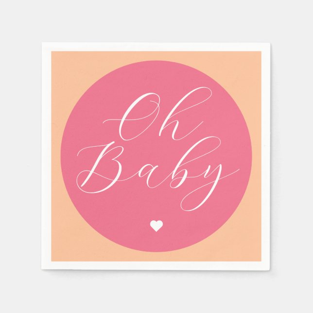 Serviette En Papier oh bébé rose rétro baby shower minimal (Devant)