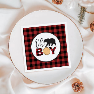 Serviette En Papier Oh Boy Bear Buffalo Plaid Baby shower
