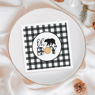 Serviette En Papier Oh Boy Bear noir Buffalo Plaid Baby shower