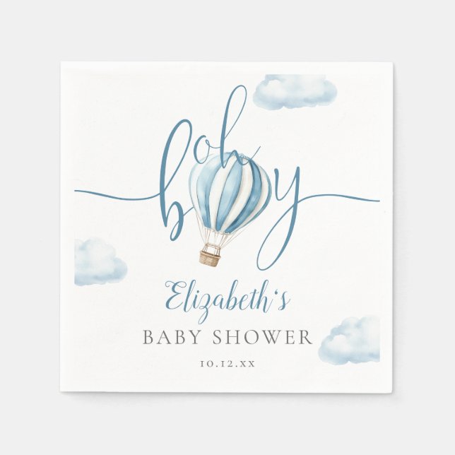 Serviette En Papier Oh Boy Blue Hot Air Baby shower (Devant)