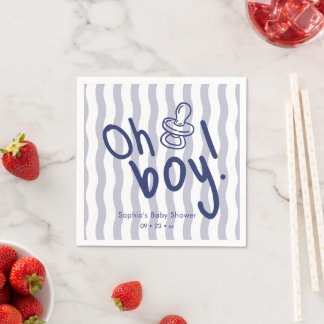 Serviette En Papier Oh Boy Blue Vagues Rayures Baby Shower