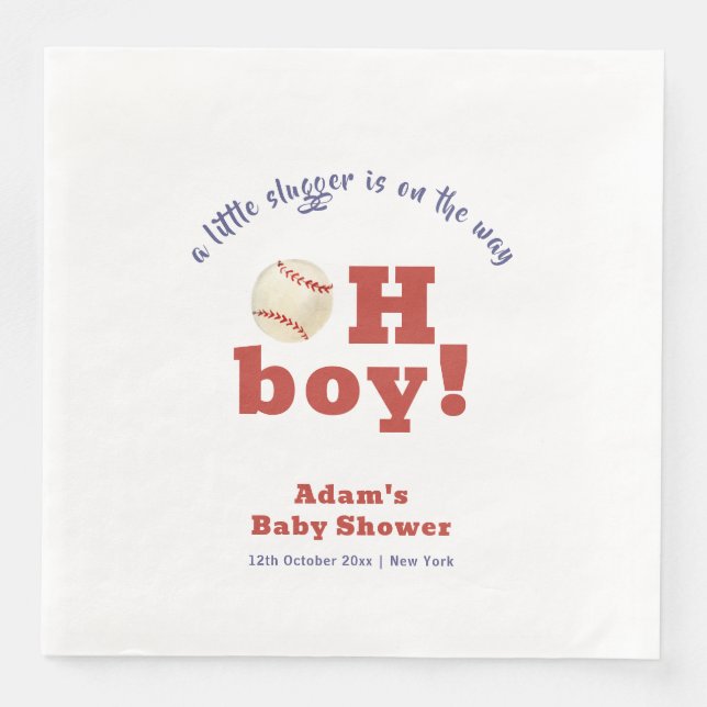 Serviette En Papier Oh Boy Little Slugger Baseball Sport Baby Shower  (Devant)