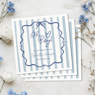 Serviette En Papier Oh Boy mignon Baby shower Whimsical Blue Stripes
