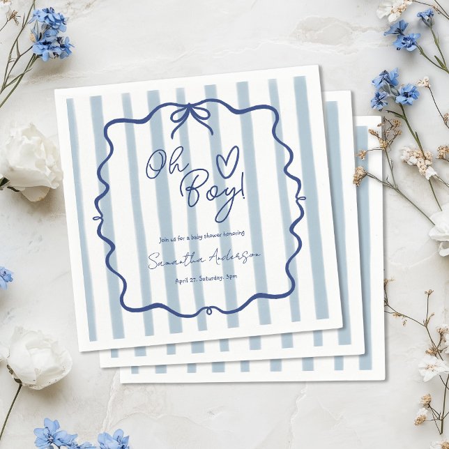 Serviette En Papier Oh Boy mignon Baby shower Whimsical Blue Stripes (Créateur téléchargé)