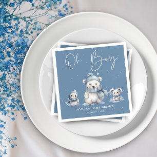 Serviette En Papier Oh Boy Winter Baby shower de bois modifiable