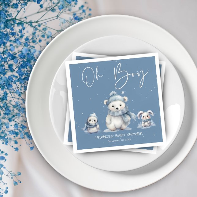 Serviette En Papier Oh Boy Winter | Baby shower de bois modifiable (Créateur téléchargé)