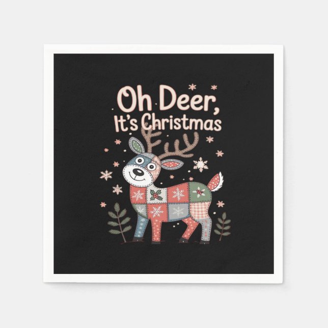 Serviette En Papier Oh Cerf C'est Noël Petits Carrés Patchwork (Devant)