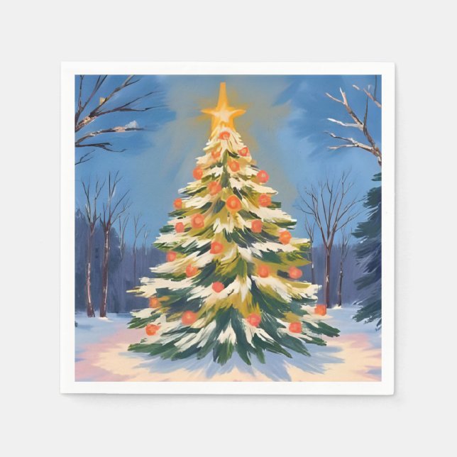 Serviette En Papier Oh Christmas Tree Watercolor Painting Holiday (Devant)