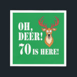 Serviette En Papier Oh Deer 70th Birthday Napkins<br><div class="desc">Oh Deer 70 Is Here avec un cerf de bande dessinée. Un grand design pour un chasseur ou un amoureux des animaux qui atteint soixante-dix ans. Il présente un cerf drôle et caricaturé qui a l'air surpris. De bonnes serviettes pour une 70ème fête.</div>