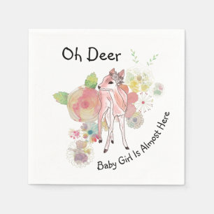 Serviette En Papier Oh Deer Baby Girl Presque Ici Fleurs Pastel