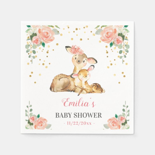 Serviette En Papier Oh Deer Maman Bébé Floral Fille Douche Sprinké (Devant)