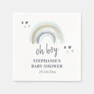 Serviette En Papier Oh garçon Baby shower bleu Boho Rainbow Napkins