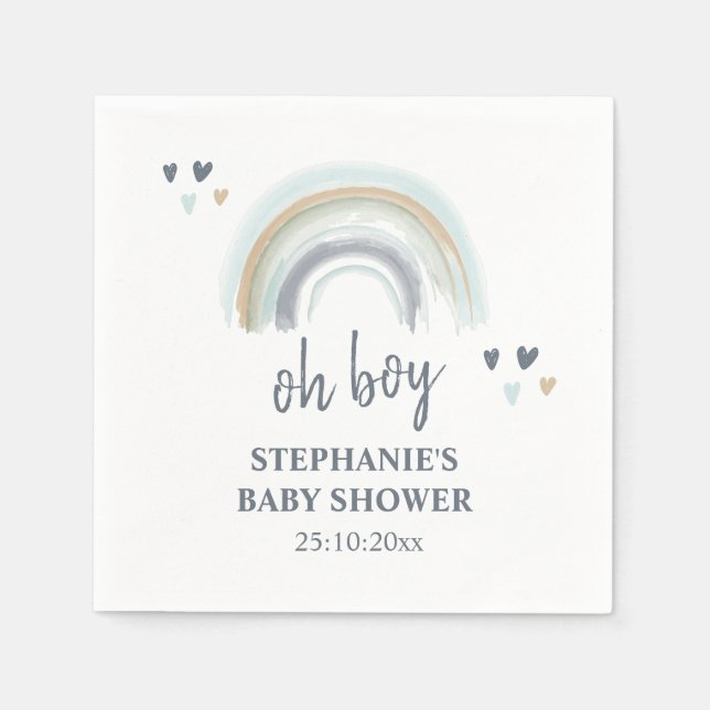 Serviette En Papier Oh garçon Baby shower bleu Boho Rainbow Napkins (Devant)