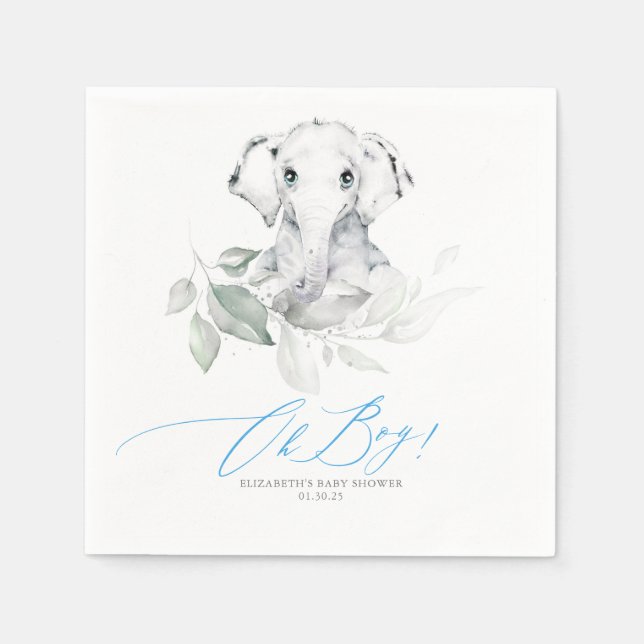 Serviette En Papier Oh garçon Baby shower Elephant verdure (Devant)