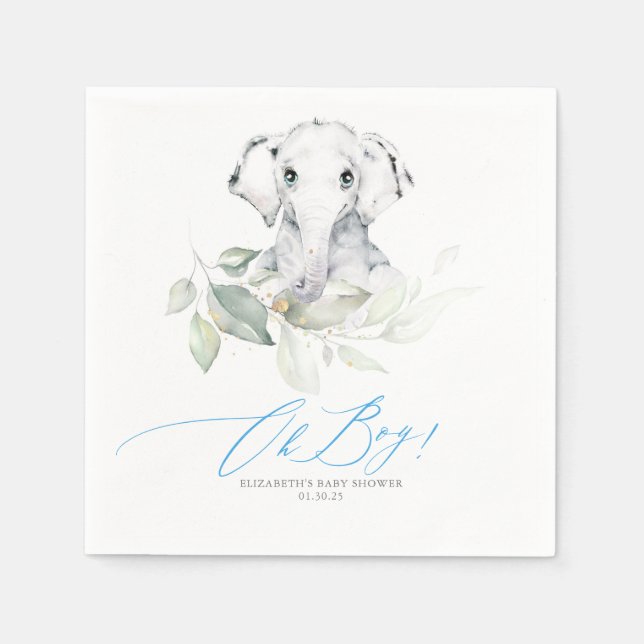 Serviette En Papier Oh garçon Baby shower Elephant verdure (Devant)