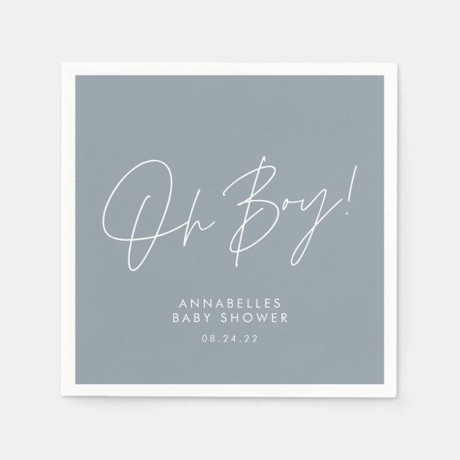 Serviette En Papier oh garçon Baby shower script bleu élégant (Devant)