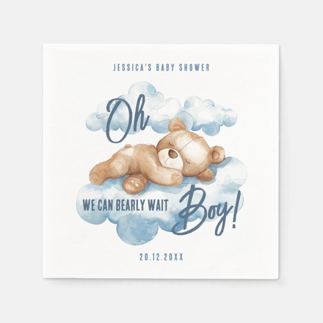 Serviette En Papier Oh Garçon Bearly Wait Oear Blue Clouds Baby shower (Devant)