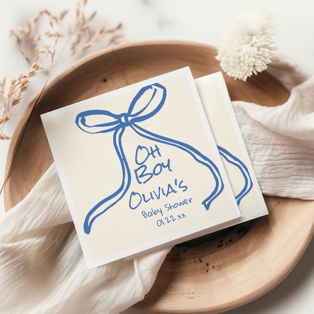 Serviette En Papier Oh Garçon Bleu Main Écrite Baby shower de Bow tiré (Créateur téléchargé)