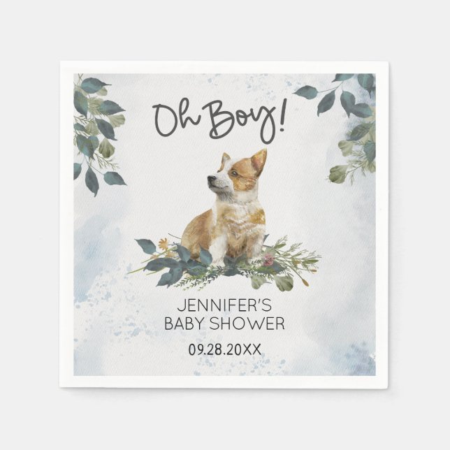 Serviette En Papier Oh Garçon ! Cadeau de Naissance Chiot Corgi (Devant)