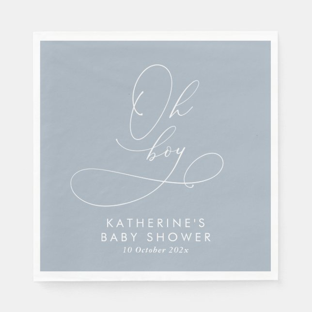 Serviette En Papier Oh garçon Dusty Baby shower bleu (Devant)
