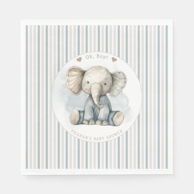 Serviette En Papier Oh garçon Elephant Baby shower d'arc bleu (Devant)