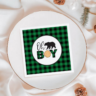 Serviette En Papier Oh Garçon Ours Carreaux de Buffalo verts Baby Show