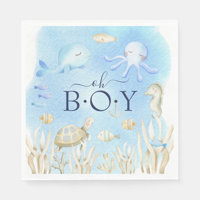 Serviette En Papier Oh garçon sous le Baby shower de mer Papier servie (Devant)